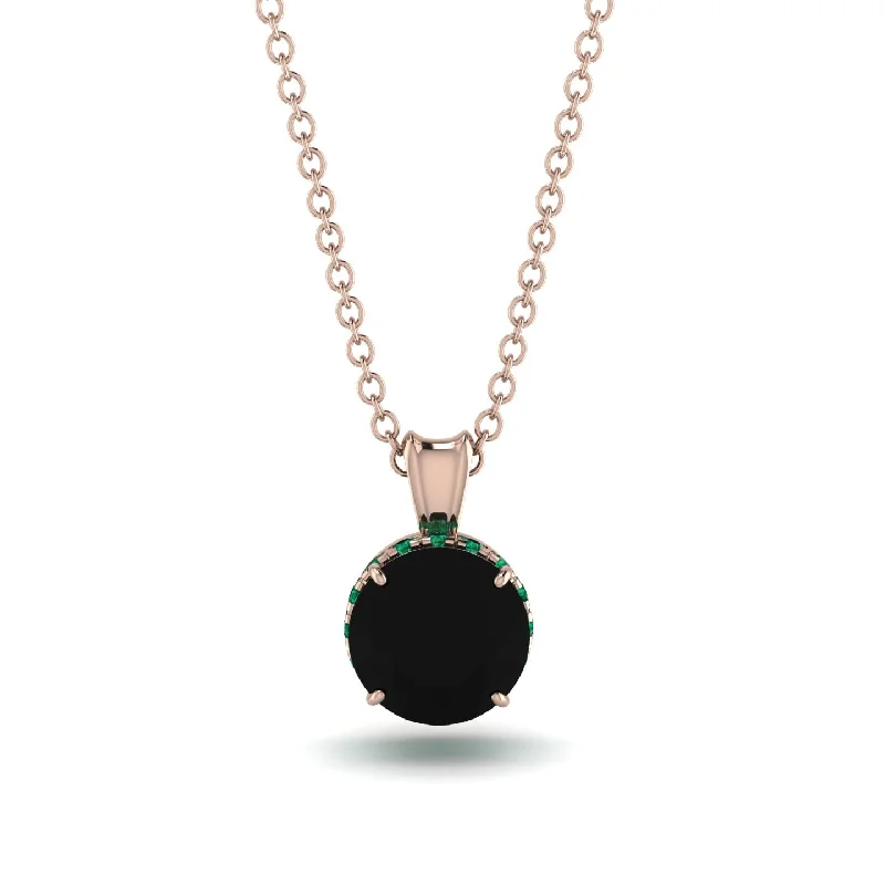 Modern Gold Necklace with Simple Pendant-Black Diamond Necklace With Hidden Halo - Adaline No. 23