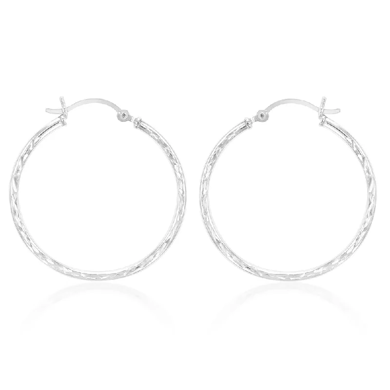 Unique Gold Stud Earrings-Sterling Silver Diamond Cut 30mm Hoop Earrings