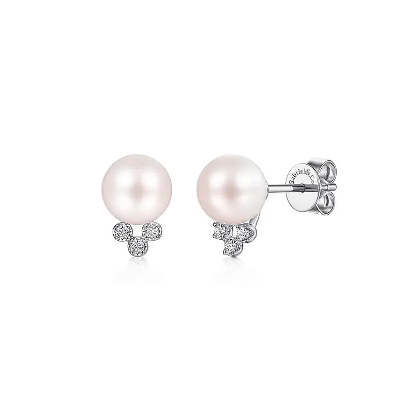 Simple Hoop Earrings for Men-Gabriel 14K White Gold Diamond and Pearl Stud Earring