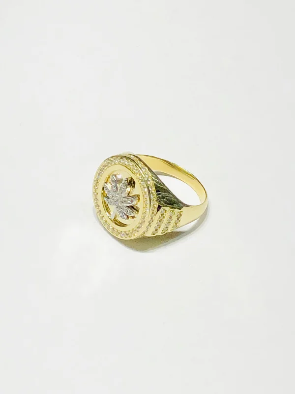 Classic Ring Set with Sapphire and Diamond for Engagement-Two-Tone Gold Cannabis CZ Ring (10K)