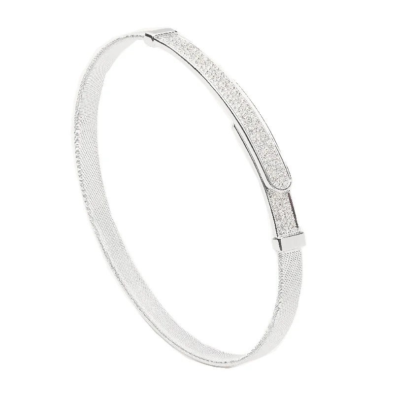 Simple Silver Bangles with Elegant Gemstone Charms-Marco Bicego 18K White Gold Masai Coil and Diamond Pave Bangle Bracelet, Thin