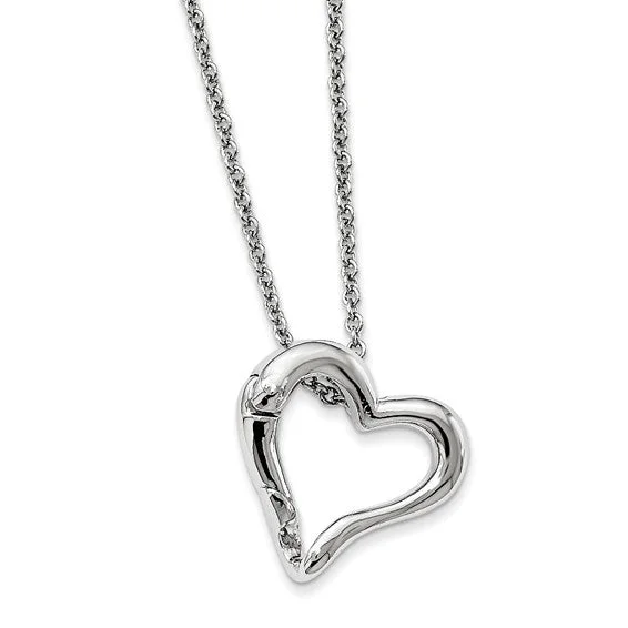 Luxury Silver Necklace with Diamonds-Heart Pendant Ring and Face Mask Holder 18" Necklace