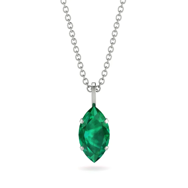 Layered Necklace with Pearls for Casual Style-Hidden Halo Marquise Emerald Necklace - Journey No. 51