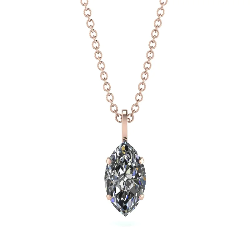 Long Silver Chain Necklace with Pendant-Hidden Halo Marquise Diamond Necklace - Journey No. 17