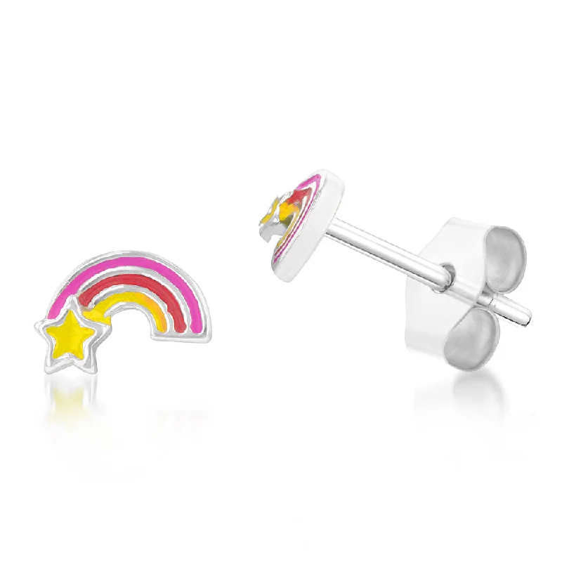 Elegant Earrings with White Pearls-Sterling Silver Rainbow And Star Stud Earrings