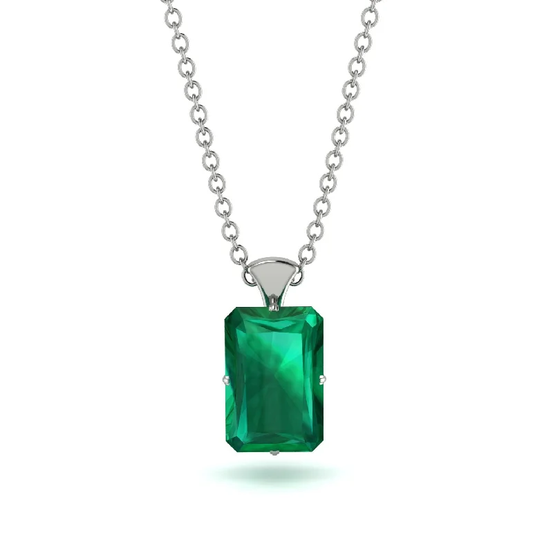 Simple Chain Necklace with Gemstone-Hidden Halo Emerald Cut Emerald Necklace - Vanessa No. 21