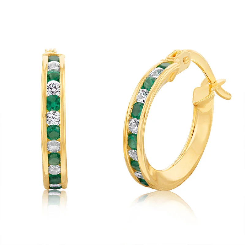 Artistic Dangle Earrings-9ct Yellow Gold Silverfilled Green Cubic Zirconia 10mm Hoop Earrings