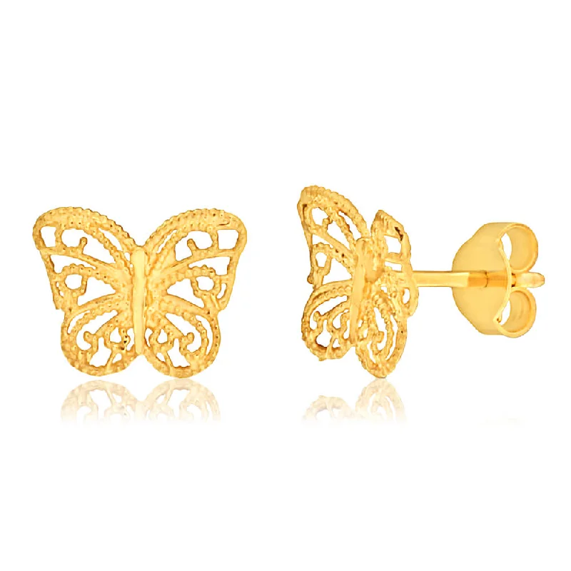 Large Gemstone Earrings for Casual Look-9ct Yellow Gold Butterfly Stud Earrings