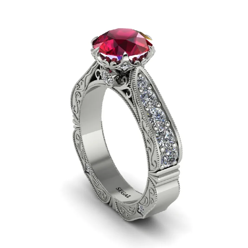 Customizable Birthstone Ring for Women-Ruby Victorian Scroll Engagement Ring - Kehlani No. 12