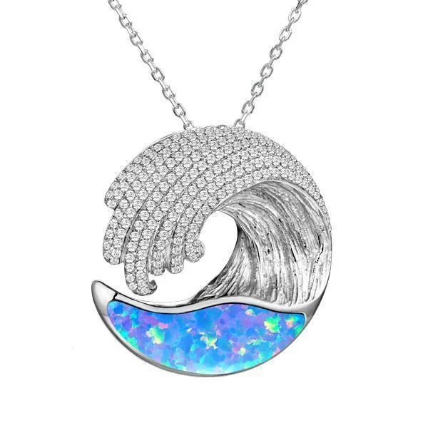 Classic Gold Chain Necklace for Men-Sterling Silver Opal Ocean Wave Pendant by Alamea