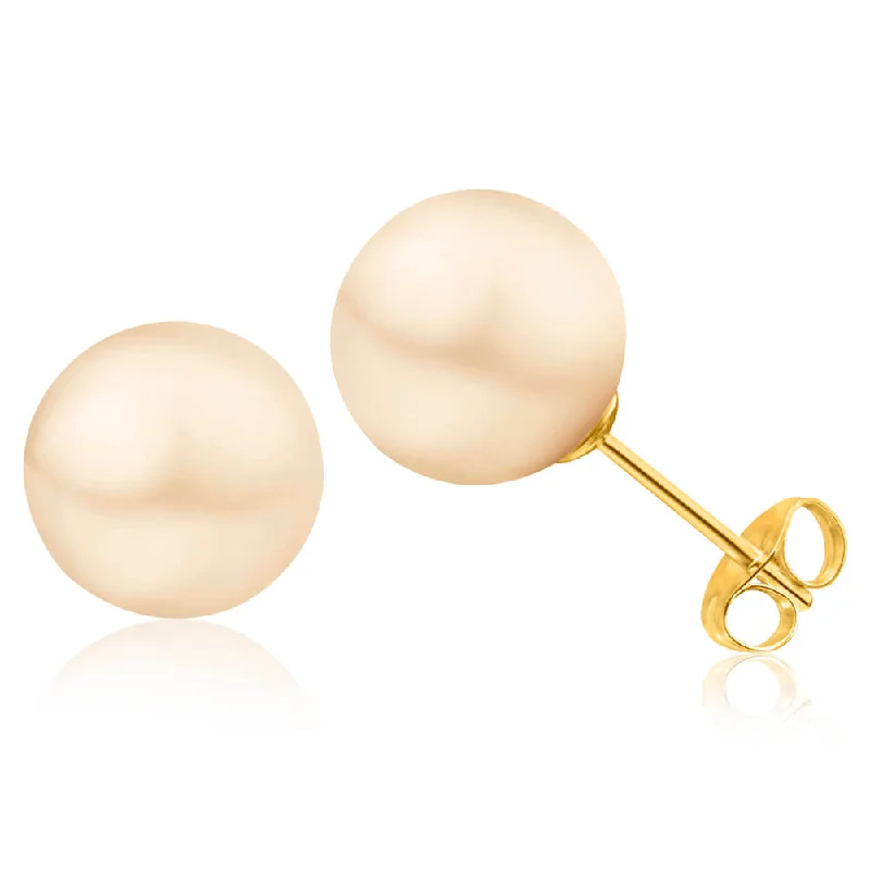 Elegant Drop Earrings with Pearls-14ct Yellow Gold 9mm White Freshwater Pearl Stud Earrings