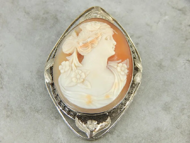 Brooch For Modern Wedding Dresses-Floral Framed Flower Lady Cameo Pendant or Brooch