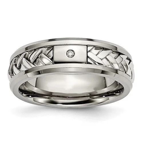 Custom Men’s Ring with Birthstone and Engraving-Titanium with Sterling Silver Inlay Diamond 7mm Band