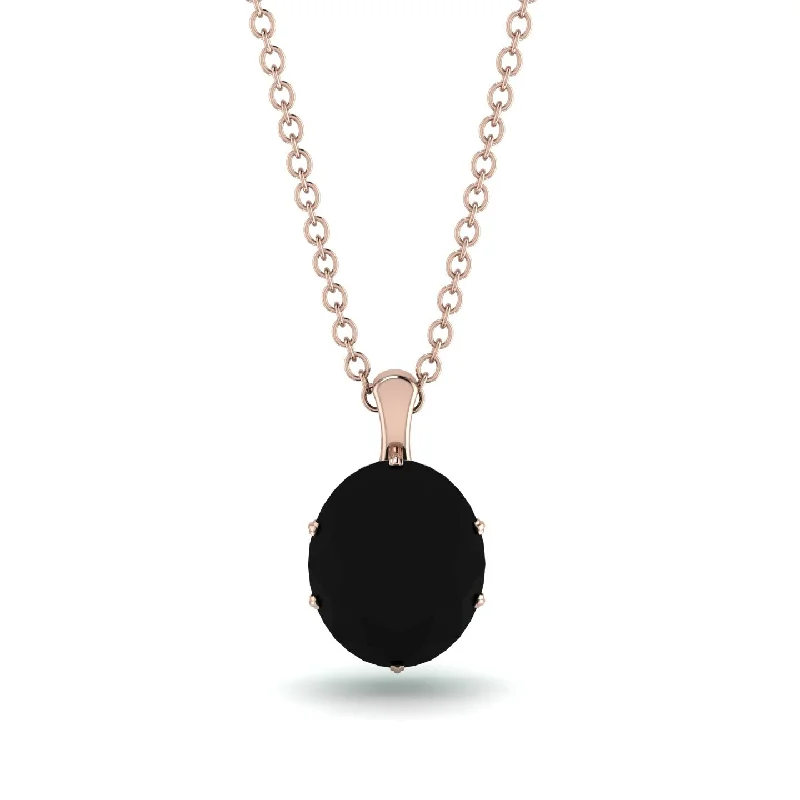 Long Pendant Necklace for Casual Style-Oval Black Diamond Hidden Halo Necklace - Gemma No. 23