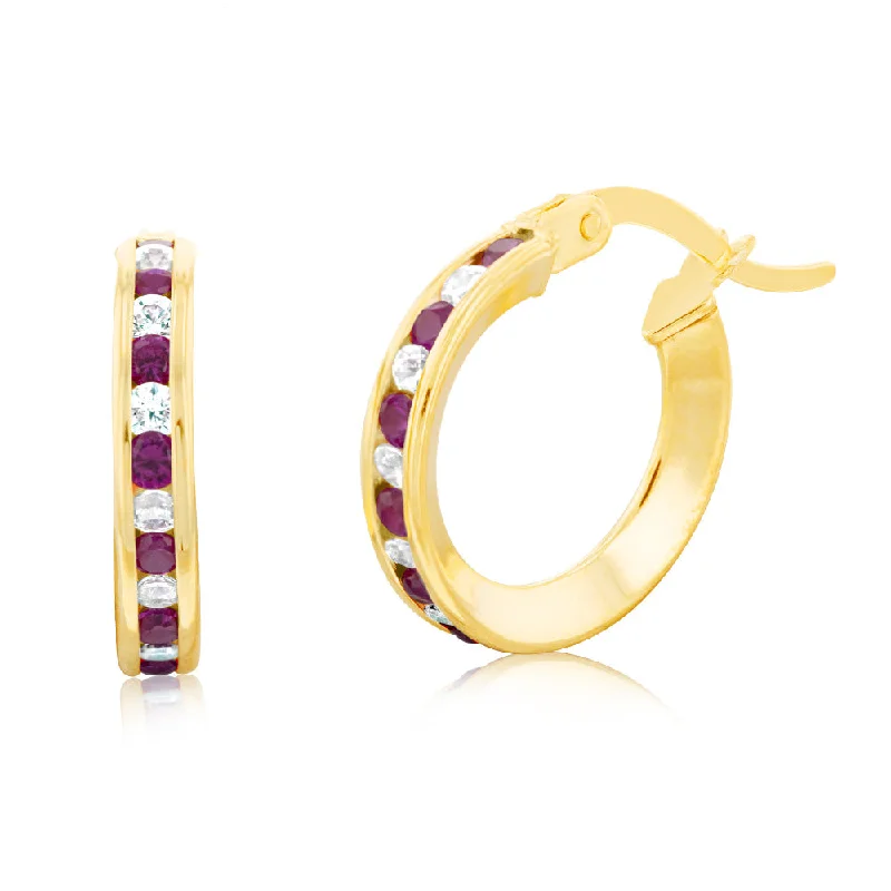 Silver Hoop Earrings with Charms-9ct Yellow Gold Silverfilled Red Cubic Zirconia 10mm Hoop Earrings