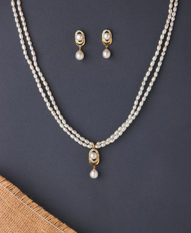 Elegant Gold Necklace for Weddings-Elegant Real Pearl Necklace Set