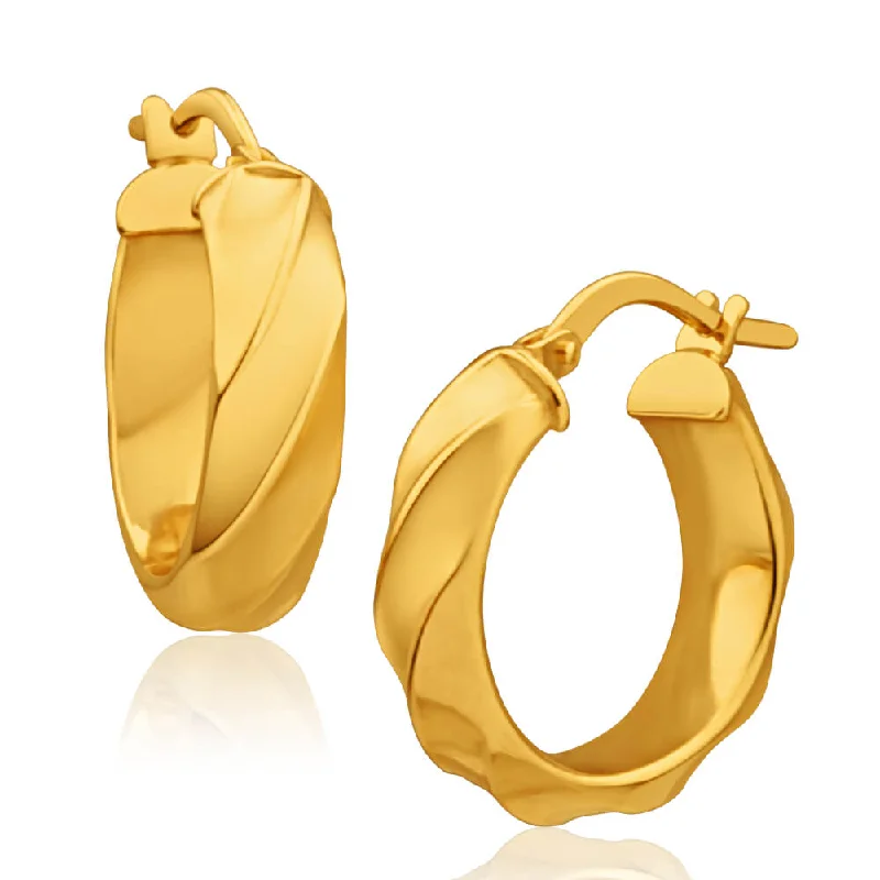 Classic Teardrop Earrings for Weddings-9ct Yellow Gold Silver Filled 4mm Wide Twist 13mm Hoop Earrings Erian