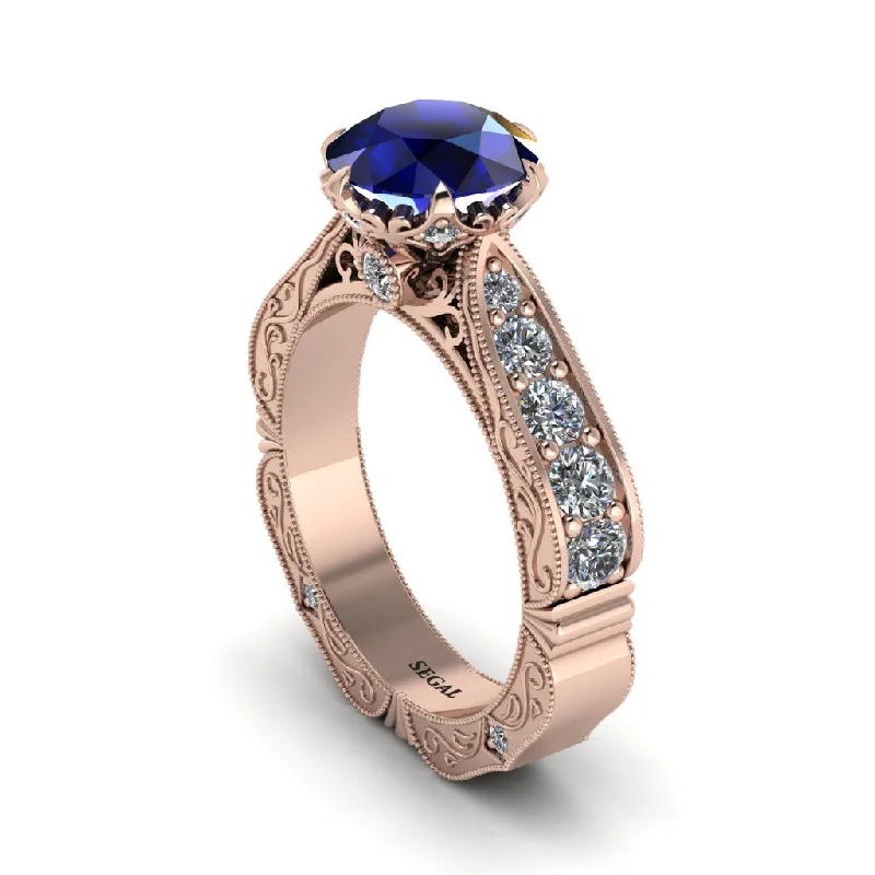 Luxury Gold Ring with Emerald Gemstone-Sapphire Victorian Scroll Engagement Ring - Kehlani No. 14