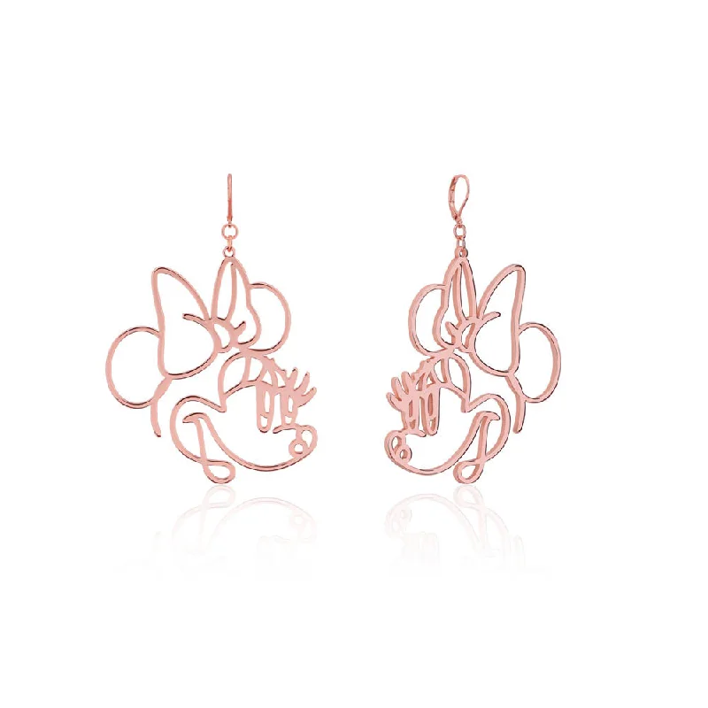 Stylish Gold Earrings for Women-Disney Rose Gold Plated Stainless Steel Minnie Mouse Wire Style 50mm Drop Earrings