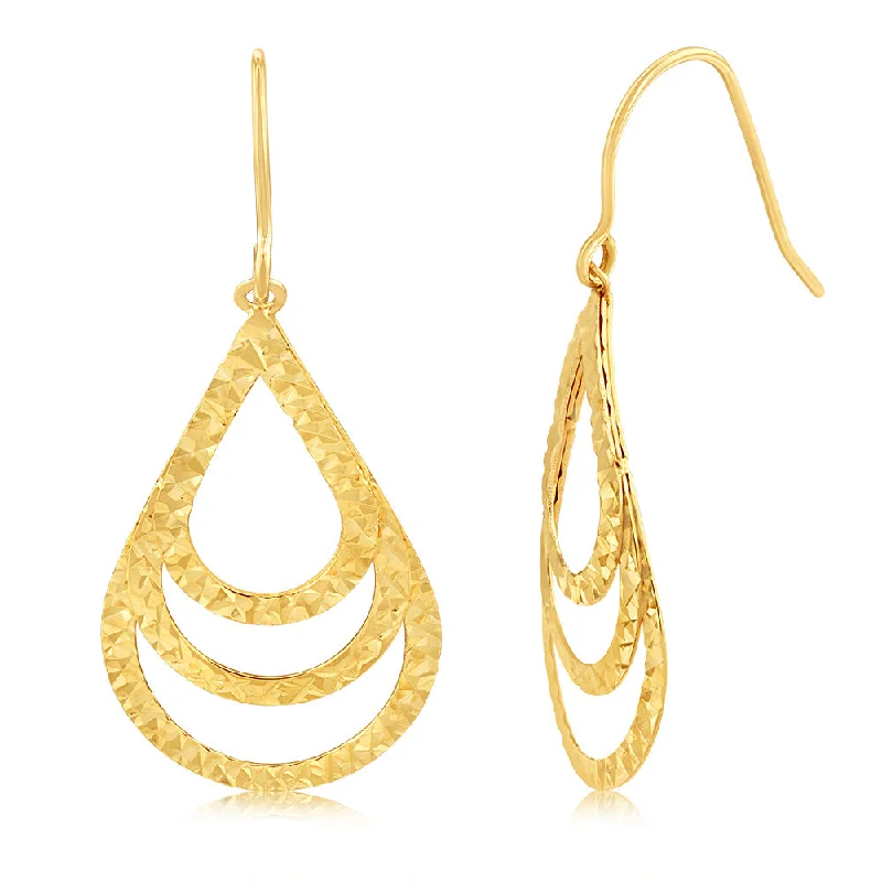 Silver Earrings with Birthstones-9ct Yellow Gold Triple Pear Drop Earrings