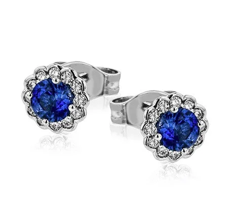 Chunky Silver Hoop Earrings-14k White Gold Blue Sapphire Diamond Halo Stud Earrings by Zeghani