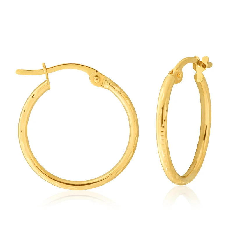 Large Round Gold Earrings-9ct Yellow Gold  Diamond Cut  Hoop Earrings