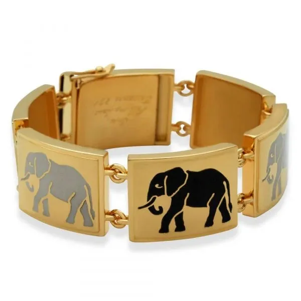 Customizable Silver Bracelet with Inspirational Quote-Yellow gold enameled elephants bracelet