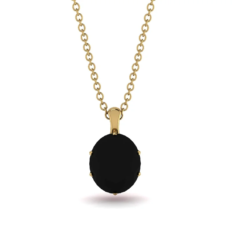 Elegant Rose Gold Necklace with Pendant-Oval Black Diamond Hidden Halo Necklace - Gemma No. 52