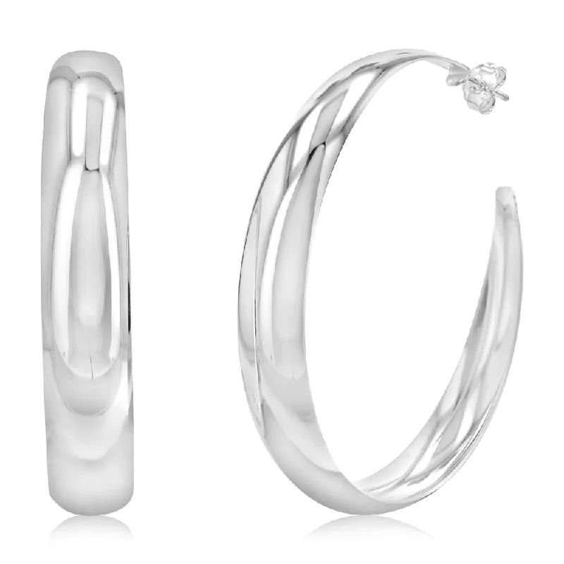 Elegant Drop Earrings with Pearls-Sterling Silver Plain Broad 3/4 Hoop Earrings