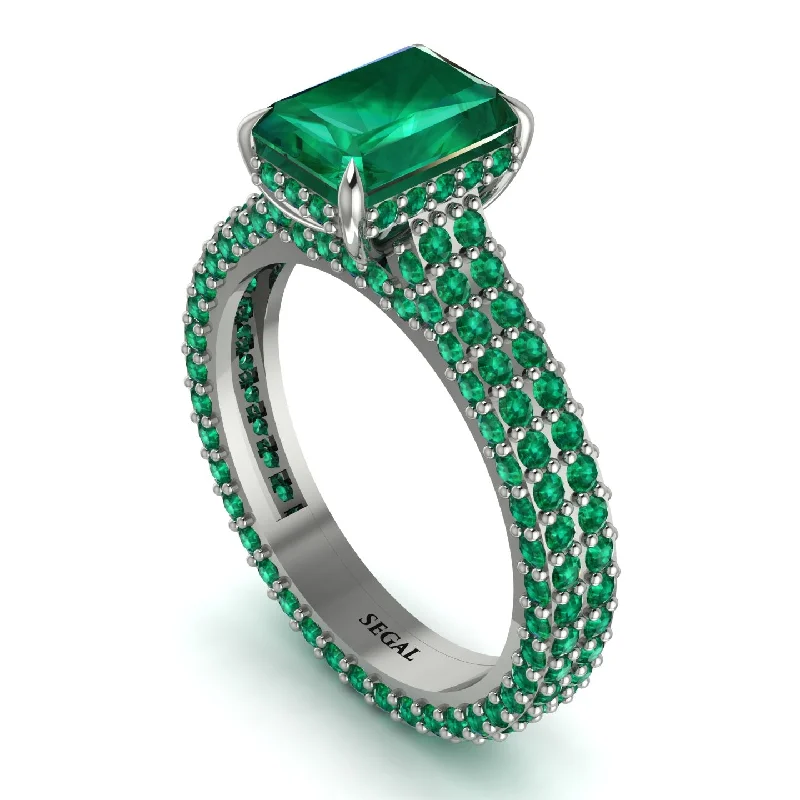 Customizable Family Birthstone Ring Set-Radiant Cut Emerald Pave Engagement Ring - Kenzie No. 21