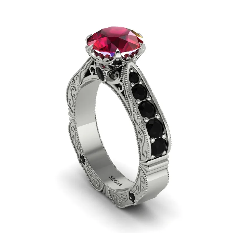 Personalized Engagement Ring with Square Diamond-Ruby Victorian Scroll Engagement Ring - Kehlani No. 42