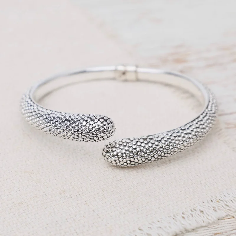 Trendy Silver Bangles with Classic Design-Electroform Dotted Hinged Bangle