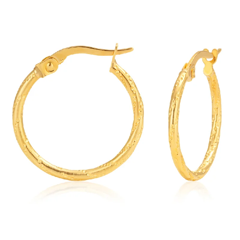 Statement Earrings for Special Events-9ct Yellow Gold Diamond Cut 15mm Hoop Earrings