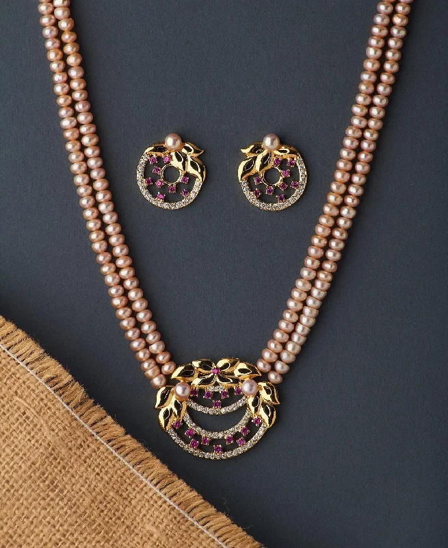 Classic Ruby Necklace for Evening Wear-Beautiful Floral Real Pearl Necklace Set