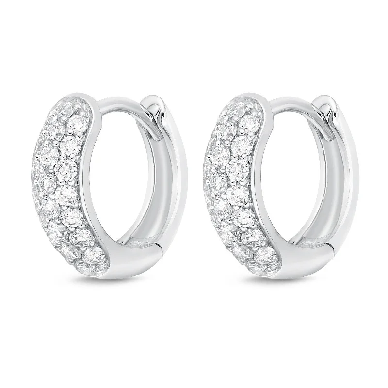 Bold Crystal Earrings for Parties-Memoire 18k White Gold Pave Diamond Huggie Hoop Earrings