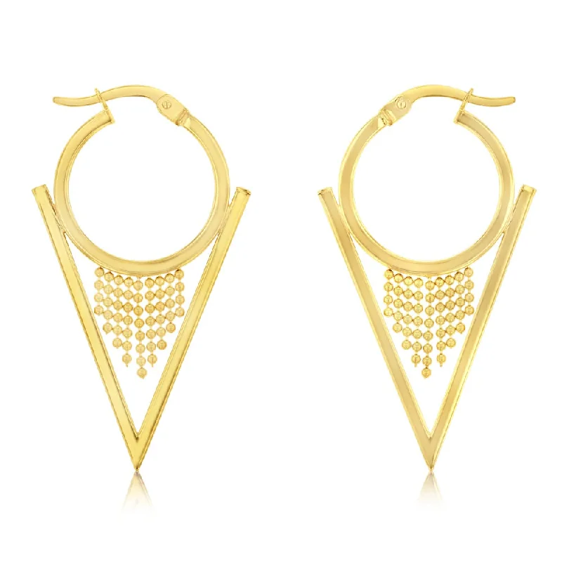 Unique Stud Earrings with Diamonds-9ct Yellow Gold Silverfilled Fancy "V" Hoop Earrings