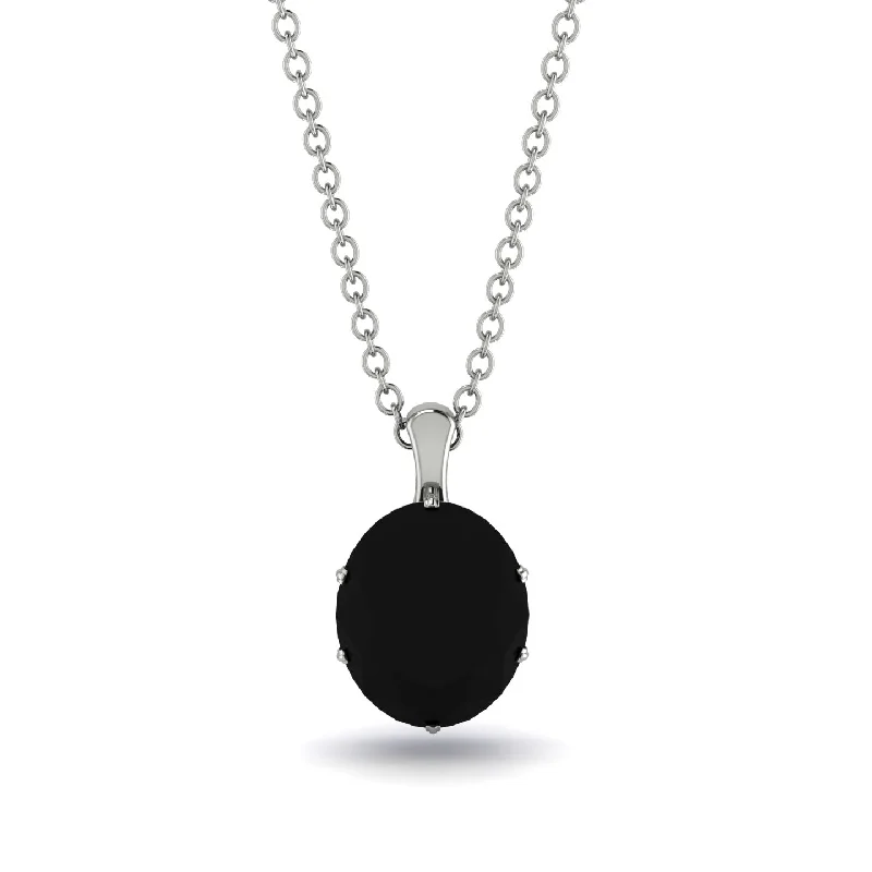 Sparkling Diamond Necklace for Night Out-Oval Black Diamond Hidden Halo Necklace - Gemma No. 69