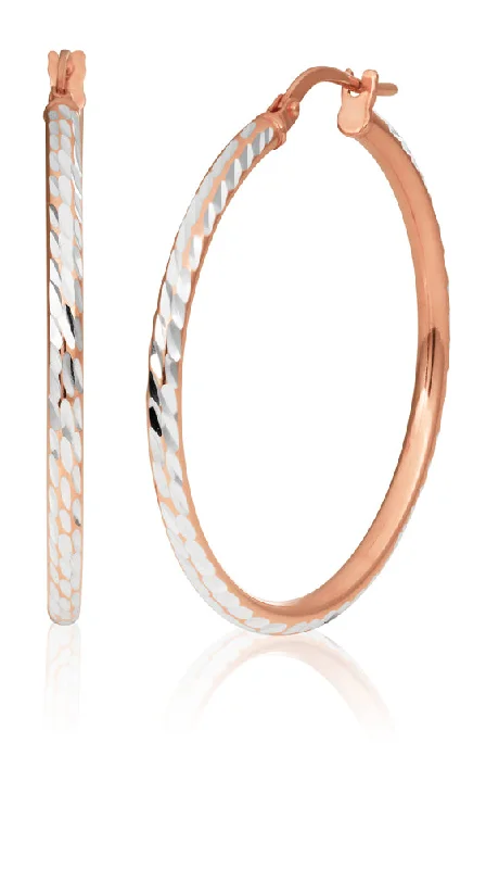 Fine Gold Hoop Earrings-9ct Rose Gold Silver Filled 2x30mm Fancy Hoop Earrings