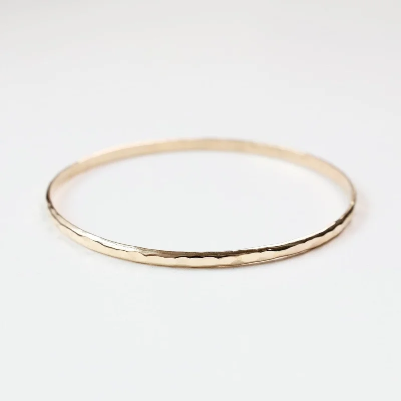 Personalized Gold Bangles for Anniversary Gifts-Hammered Gold Filled Bangle Bracelet