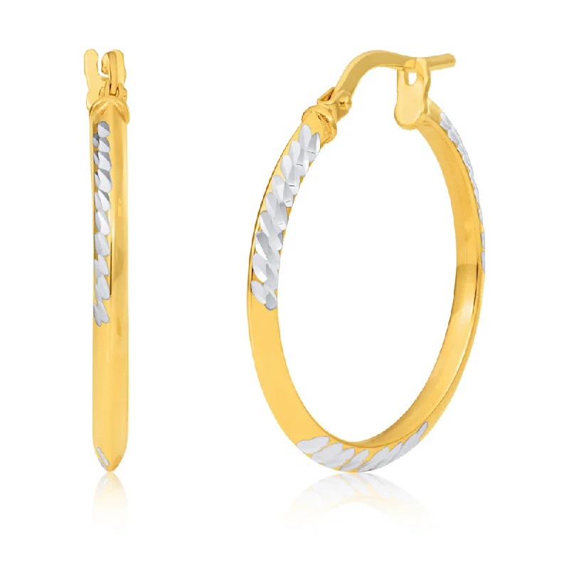 Elegant Drop Earrings for Brides-Silverfilled 9ct Yellow Gold 20mm Diamond Cut Hoop Earrings