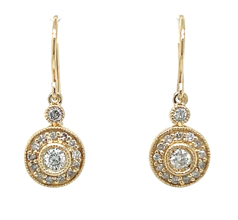 Fashionable Gold Earrings for Teens-Pre-Owned 14k Yellow Gold Diamond Dangle Fashion Earrings