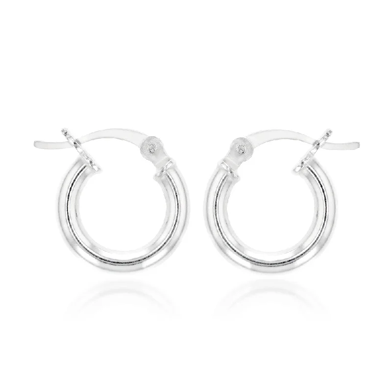 Luxury Diamond Earrings for Brides-Sterling Silver Plain 12mm Hoop Earrings