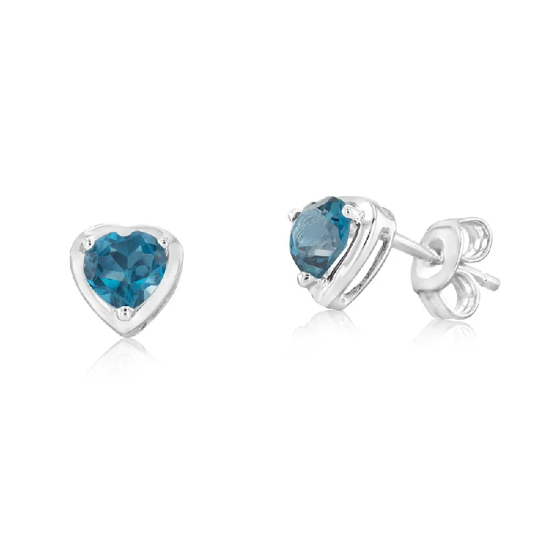 Bold Drop Earrings with Pearls-Sterling Silver 1.3Ct Natural London Blue Topaz Heart Shaped Stud Earrings