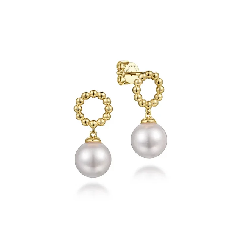 Classic Diamond Drop Earrings-Gabriel 14K Yellow Gold Bujukan Pearl Drop Earrings