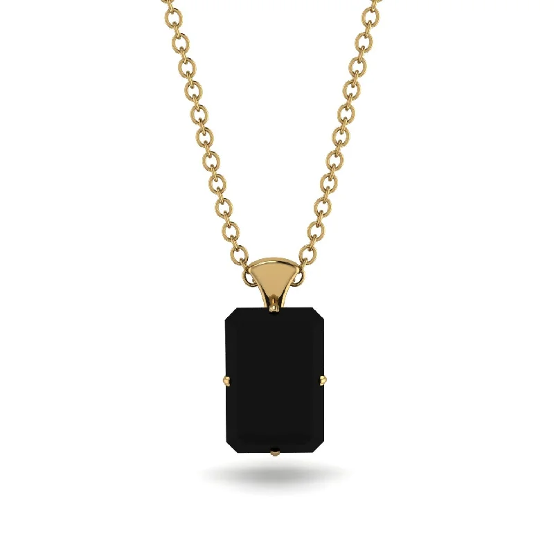 Elegant Gold Necklace for Fashion Events-Hidden Halo Emerald Cut Black Diamond Necklace - Vanessa No. 37