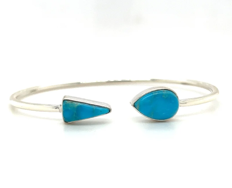 Classic Silver Bangles with Birthstone Charms-Sterling Silver Turquoise Bangle Bracelet