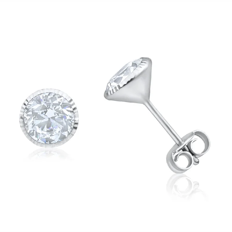 Personalized Silver Drop Earrings-9ct White Gold 6mm Cubic Zirconia Stud Earrings