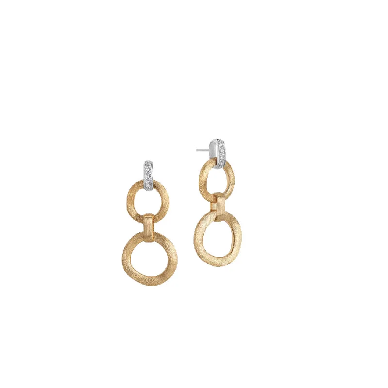 Custom Wedding Earrings-Marco Bicego Jaipur Collection 18K Yellow Gold Double Drop Earrings with Diamonds OB1759 B YW