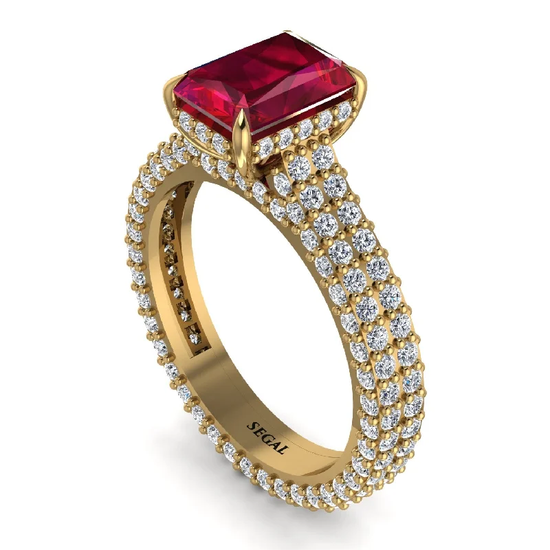 Custom Birthstone Ring for Anniversary-Radiant Cut Ruby Pave Engagement Ring - Kenzie No. 10