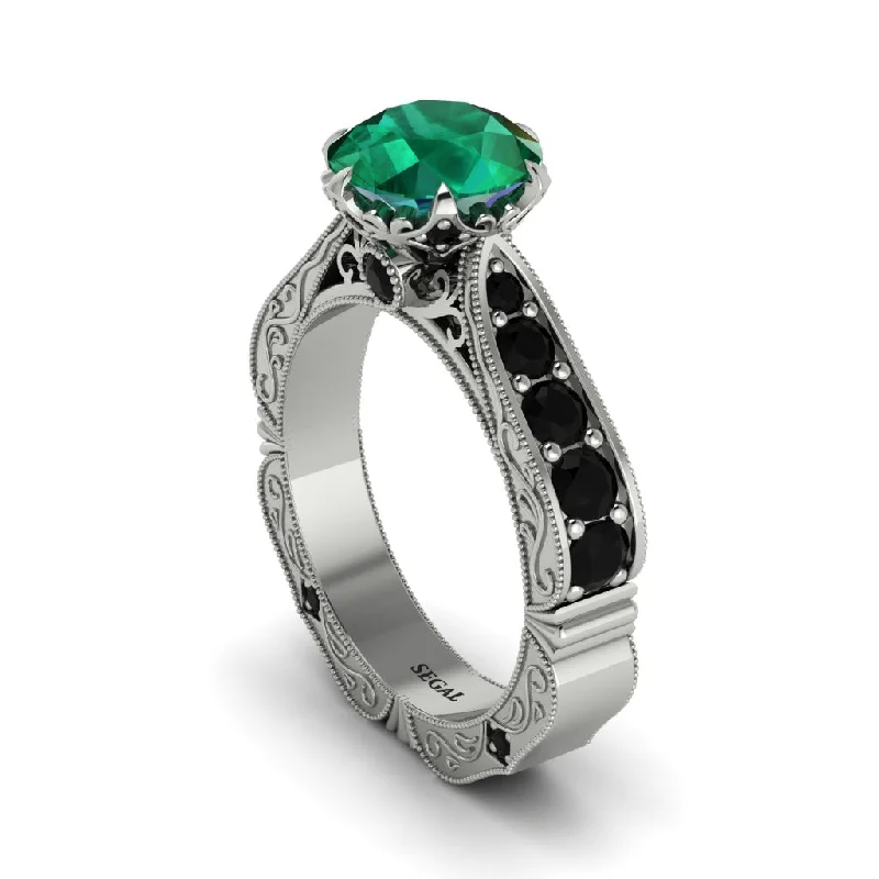 Classic Wedding Band for Men with Simple Design-Emerald Victorian Scroll Engagement Ring - Kehlani No. 36